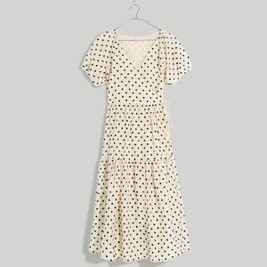 Madewell Tiered Puff-Sleeve Midi Wrap Dress in Dot